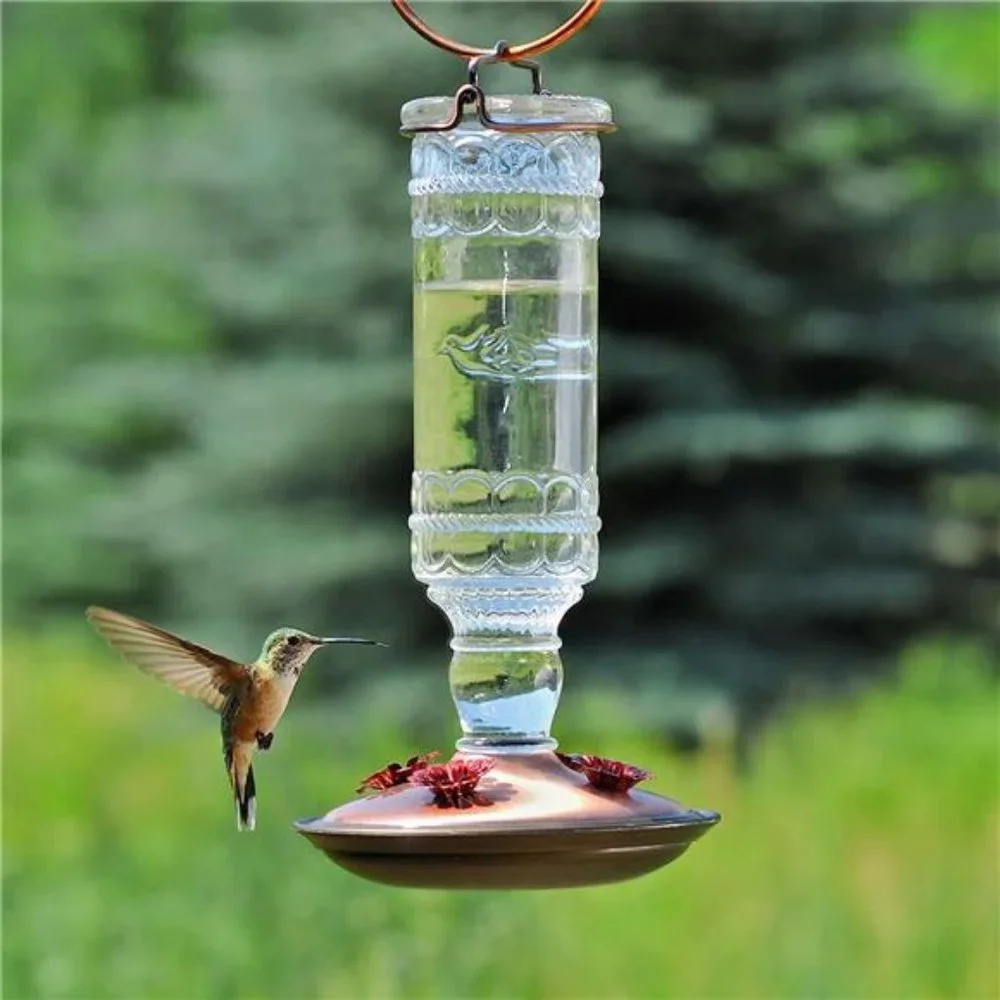 Antique Glass Bottle Hummingbird Feeder -Outdoor Garden Décor Hummingbird Feeder